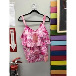 Susan graver soleil tiered tankini swim top only size 18 berry collage new